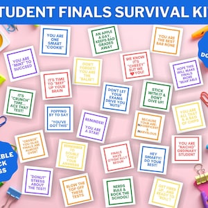Etiquetas de refrigerios para exámenes finales - Notas de alimentos imprimibles para kits de supervivencia de exámenes finales de estudiantes o paquete de atención universitaria - Descarga instantánea