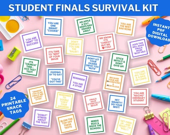 Final Exams Snack Tags - Printable Food Notes for Student Finals Test Survival Kits or College Care Package - Instant Download