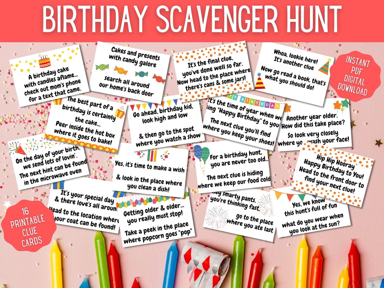 Birthday Scavenger Hunt Printable for Kids Indoor Treasure Etsy