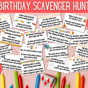 BIRTHDAY SCAVENGER HUNT Printable for Kids - Indoor Treasure Hunt Clues - Children&#39;s B-day Game - Birthday Gift Surprise - Instant Download