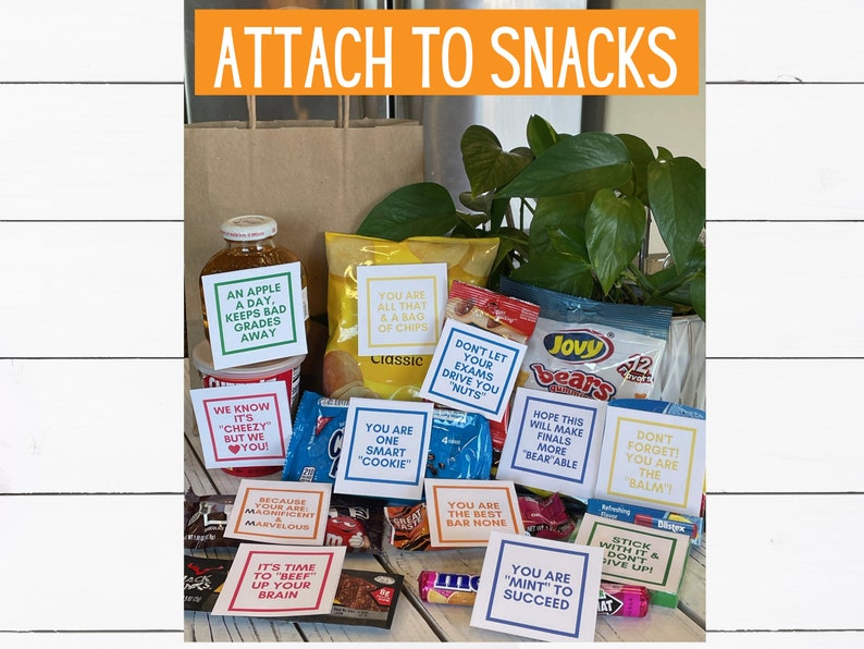 Final Exams Snack Tags Printable Food Notes for Student Finals Survival ...