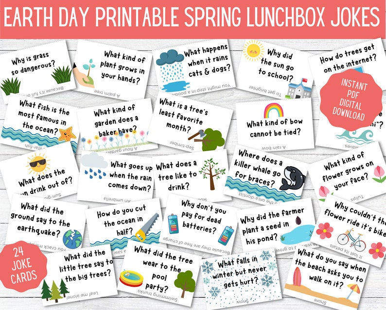 Spring Lunch Box Jokes for Kids to Celebrate Spring Earth Day Printable ...