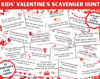 Kids' Valentine's Day Scavenger Hunt Printable Clues - Indoor Treasure Hunt Hints for Children  - Love Gift Surprise - Instant Download