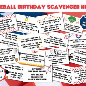 Búsqueda del tesoro de cumpleaños de béisbol imprimible para niños - Pistas de búsqueda del tesoro con temática de deportes de interior - Sorpresa de regalo del día B de los niños