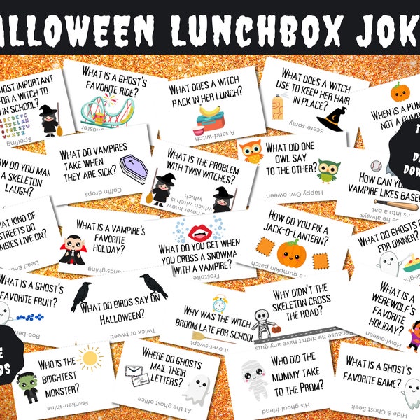 Halloween Printable Lunch Box Jokes for Kids to Celebrate Spooky Fall Holidays - Funny Children's Lunchbox Notes - Instant Digital Download