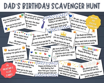 Dad's Birthday Scavenger Hunt Printable Clues - Indoor Treasure Hunt Hints for Dads - Father's B-day Gift Surprise - Instant Download