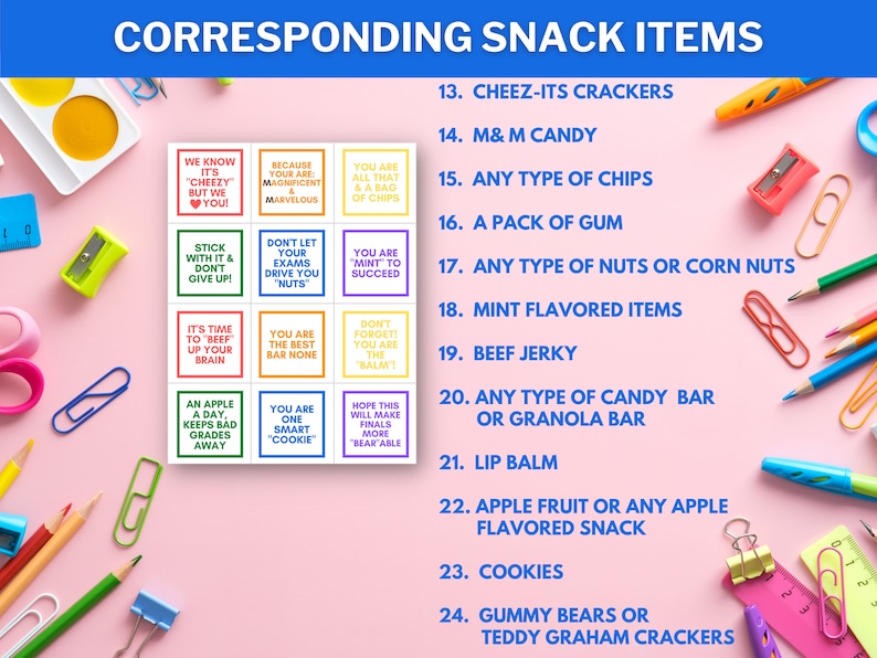 Final Exams Snack Tags Printable Food Notes for Student Finals Survival ...