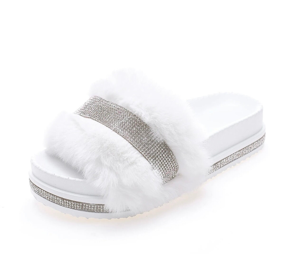 Women's Super Soft Faux Fur Slides / Sparkly Wedges / Crystal Slides / Bling Slippers / Fur Wedges / Crystal Sandals / 5 Color Options