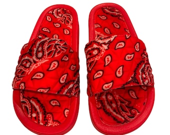 Women's Bandana Slide Sandals / Super Comfy / Paisley Slippers 8 Color Options