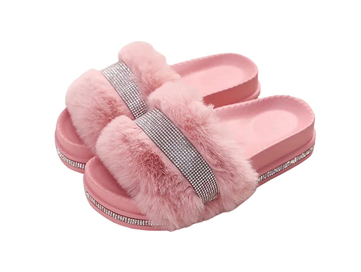 Pink Real Fox Fur Slides Women's Slippers Sliders Summer Beach Sandels Shoes