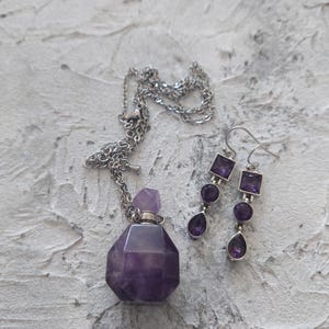 Natural Amethyst Jewelry Set Necklace Earrings