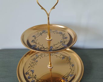 Forget-Me-Not 2 Tiered Tray with Real Pressed Flowers  Resin Jewelry Dish