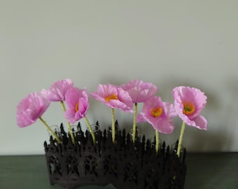 Gothic Black Wooden Plant Stand Purple Flowers Glass Tubes