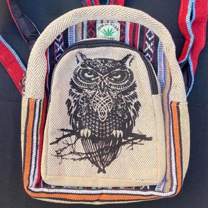 Mini-Hanf-Rucksack mit bedruckten Designs, Animal Print Rucksack, Hippie-Rucksack, einzigartiger und farbenfroher Rucksack, Reisetasche