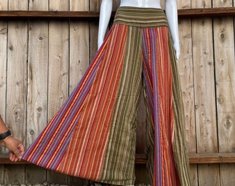 Hippie Palazzo Woman’s Pants with Striped Design, Loose and Lightweight, Elastic Waist, Flowy Boho Festival Wear, Colorful Wide Leg Pants