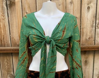 Regular Up-Cycled Sari Bell Sleeve Wrap Tie Top #109