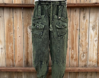 Unisex Cargo Pants with Unique Pocket Design, Acid Washed, Boho, Hippie, Punk, Festival Alternative Fashion, Cotton, Multifunction, Trousers