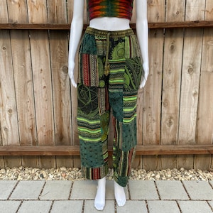 Unisex Patchwork Pants with Multi-Textured Patches, Thick Trousers, Bohemian Hippie Trousers, Free Spirited Festival Fashion, Made in Nepal