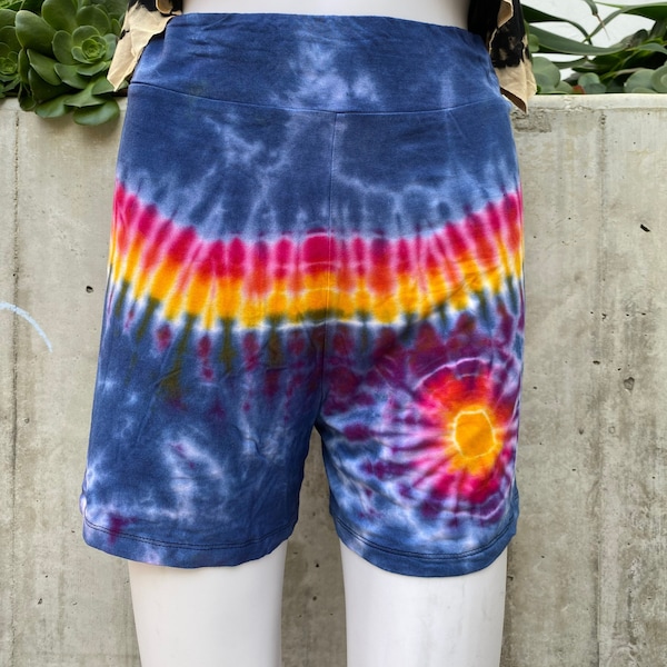 Tie Dye Hippie Shorts, Colorful Rave Outdoor Festival Fashion for Plus Sizes, Boho, Burning Man, Summer Shirts, Booty Shorts, fits up to 2XL