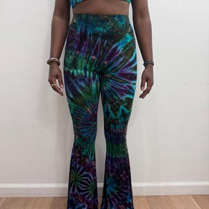 Tie Dye Bell Bottom, Psychedelic 70s Boho Pants • Stretchy Retro Rave Bottoms • Vibrant Hippie Party Wear, High Waisted Festival Fashion