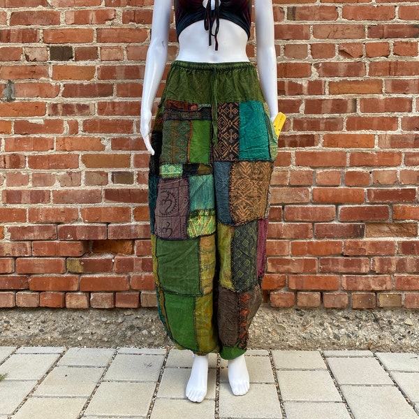 Boho Patchwork Trousers, Unisex Pants, Stonewashed, Hippie / Bohemian, Festival Fashion, Unique, Wide Balloon Pants, Pockets