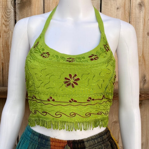 Womens Boho Festival Crop Top With Flower Design and Tassel - Etsy