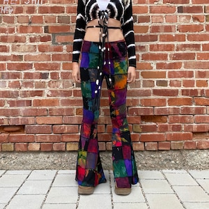 Womens Bell Bottom Flare Leg Hippie Pants Tie Dye Patterned