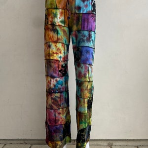 Women’s Tie Dye Hippie Pants, Patterned Patchwork, Colorful, Fun Loving Fashion, Straight Leg, Boho, Stretchy & Comfy, Trippy Festival