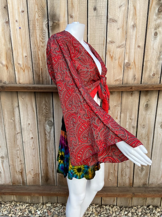 Regular Up-Cycled Sari Bell Sleeve Wrap Tie Top