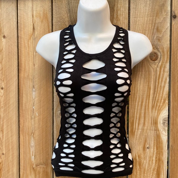 Mesh Tank Top, Racerback Tank with Holes, Rave, Emo, Alternative Fashion, Large Fishnet Hole Top, Perfect Summer Wear, Fun Creative Design,