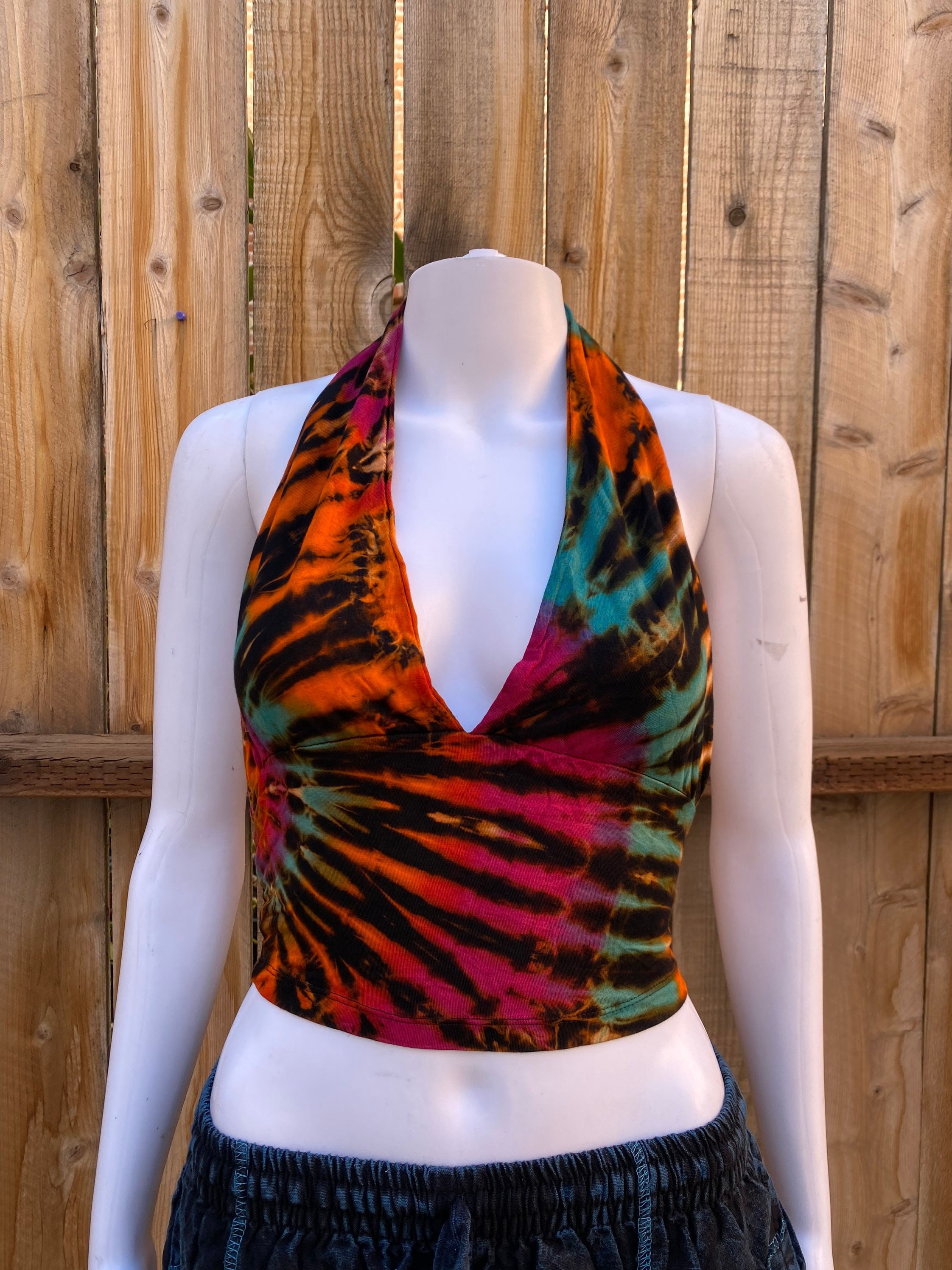 Tie Dye Halter Neck Top With Open Back, Tie Top, Hippie, Colorful