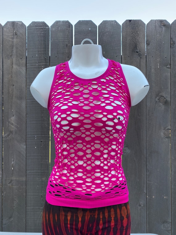 ANCELLM　DYED MESH TANK TOP Mesh Tank Top, Racerback Tank With Holes, Rave, Emo