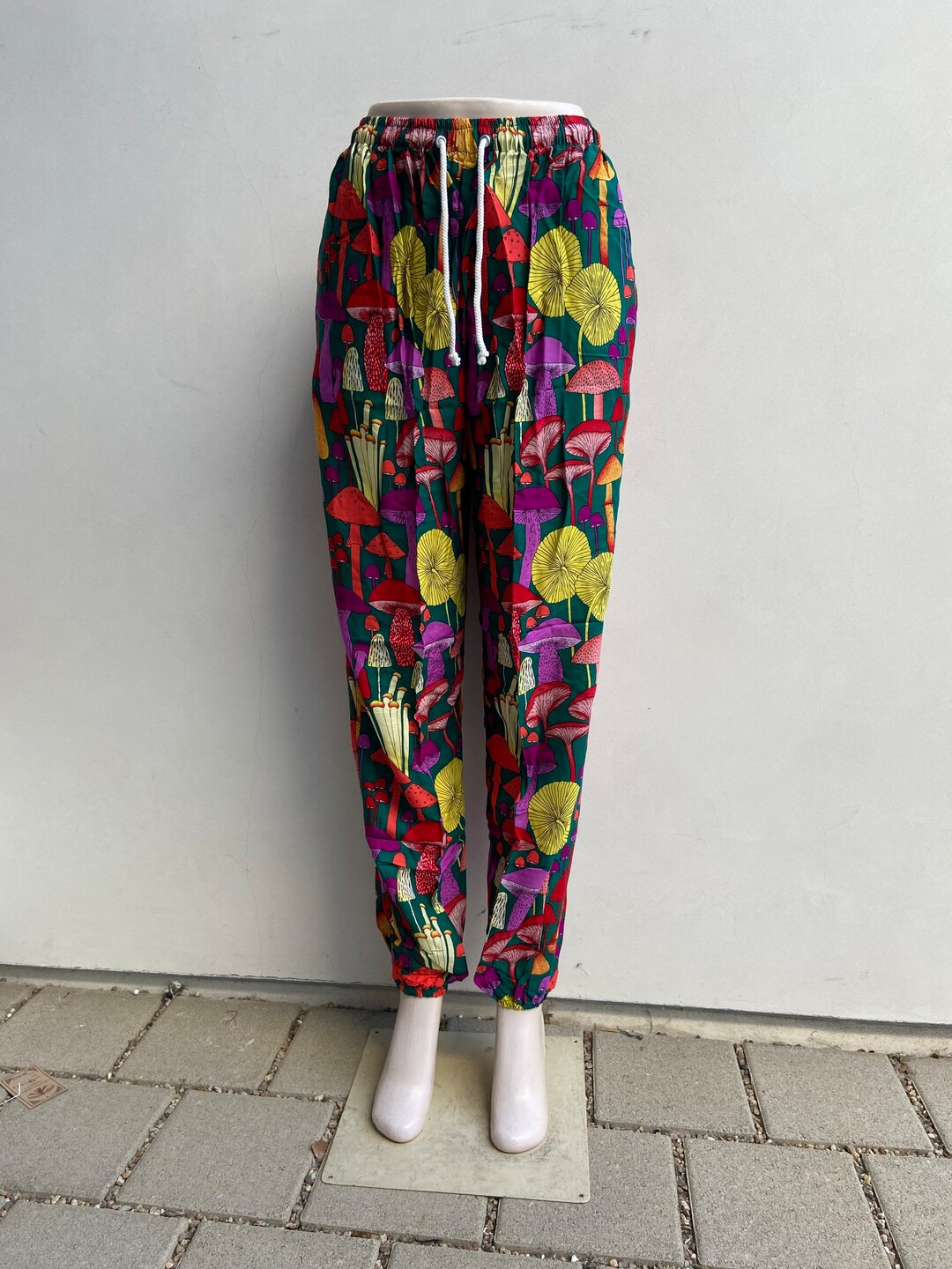 Colorful & Fun Unisex Mushroom Pants, Trippy Mushroom Pattern, Drawstring Waist Lightweight ...