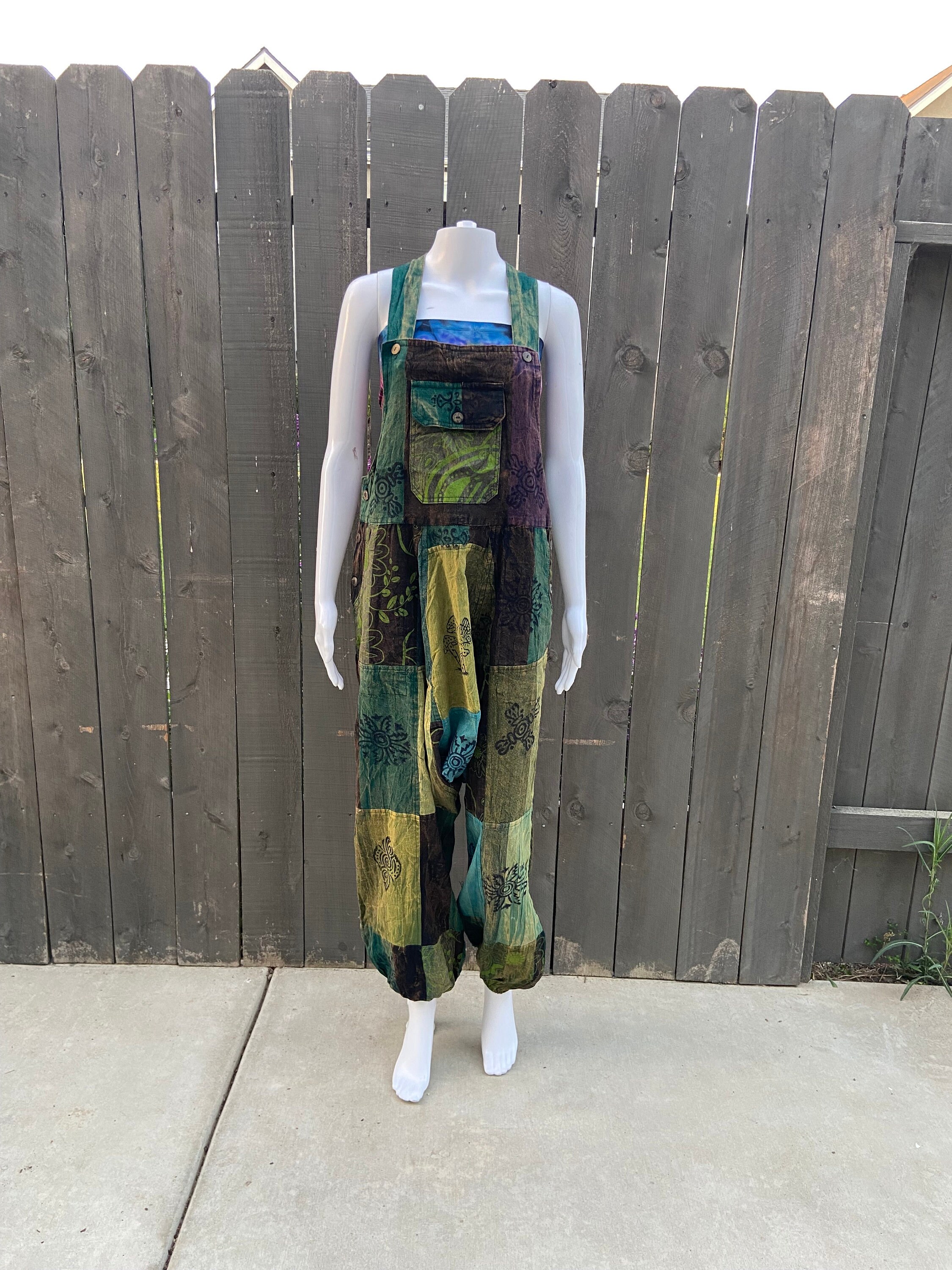 Patchwork Hippie Overalls With Harem Design, 100% Cotton, Adjustable ...