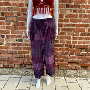 Unisex Patchwork Hippie Hose mit Handbedruckten Mustern, 100% Baumwollhose, Boho Festival Fashion, Sommer Boho Hose, Made in Nepal