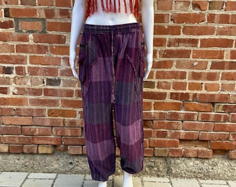 Unisex Patchwork Hippie Pants with Hand Printed Patterns,  100% Cotton Pants, Boho Festival Fashion, Summer Bohemian Trousers, Made in Nepal