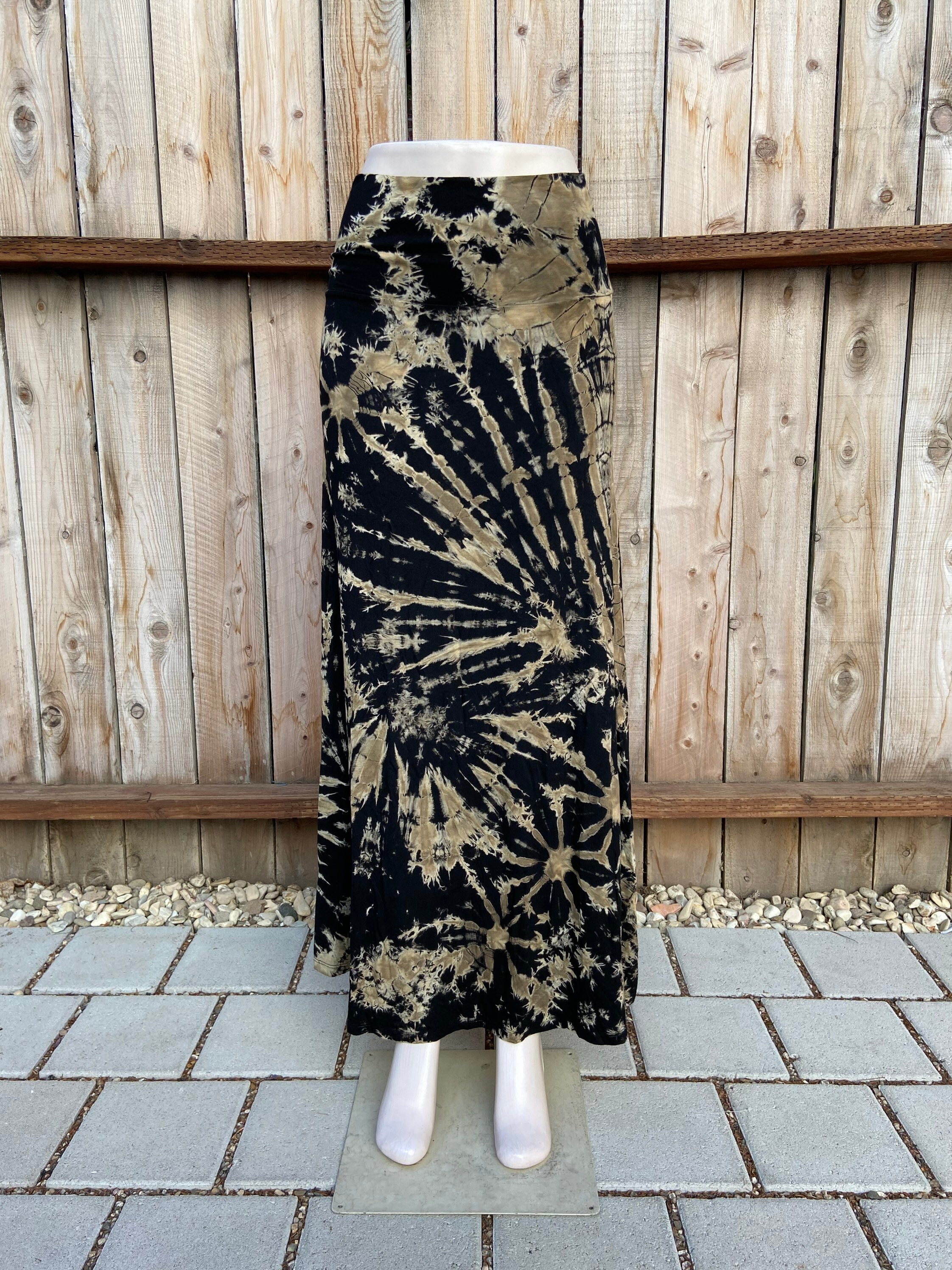 Black and Brown Tie Dye Maxi Skirt, Bohemian Mermaid Skirt