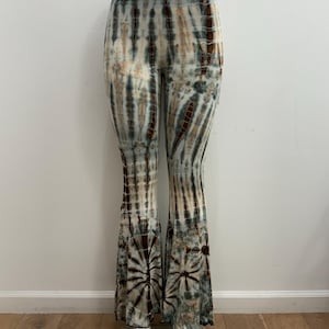 Tie Dye Bell Bottom Pants with Split - 70s Inspired Hippie Pants For Festivals, Summer Fashion, Boho Chic Earth Toned Tie Dye Flare Pants