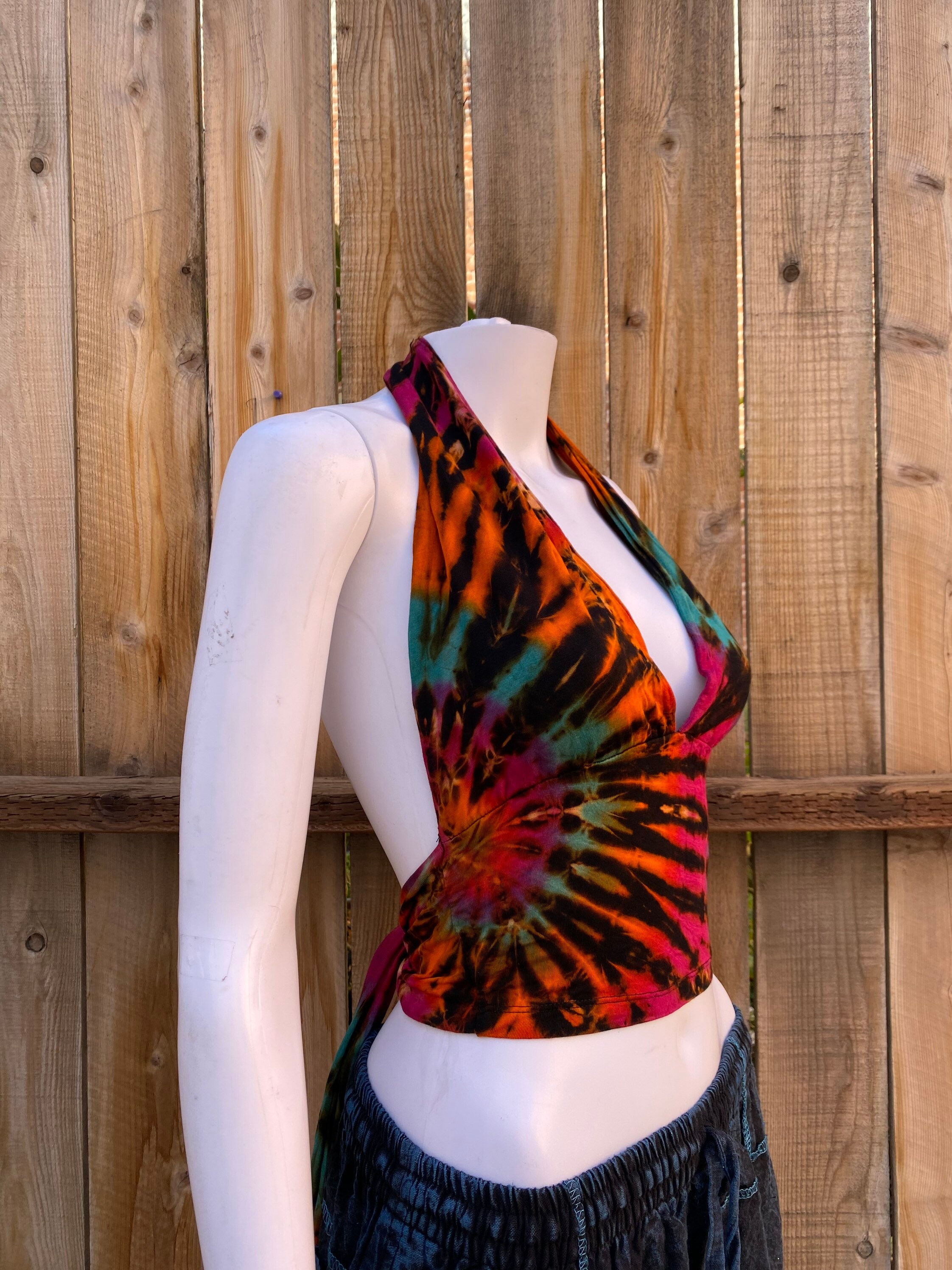 Tie Dye Halter Neck Top With Open Back, Tie Top, Hippie, Colorful