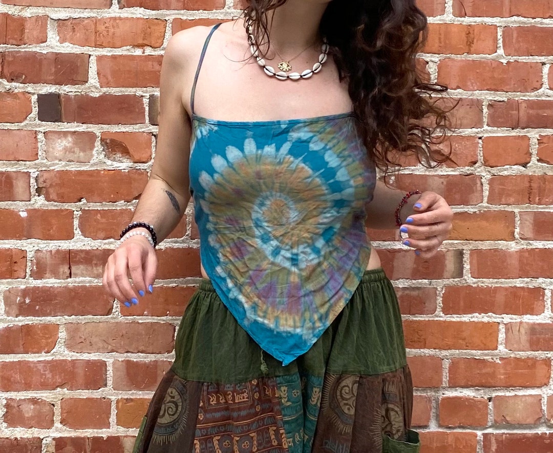 Glossy Retro Lace-Up Tie-Dye Tops main image 1