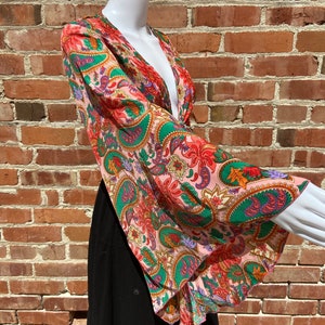 Bohemian Hippie Long Bell Sleeve Wrap Top with Front Tie, Colorful Paisley and Flower Pattern, Festival Boho Fairy Goddess, Summer Going Out
