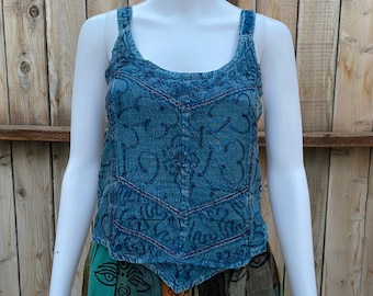 Woman’s Summer Tank Top, Embroidery Detailing with Simple Strap. Elastic Backing, V shape Top, Boho, Hippie, Chic, Maroon, Red, and Creme