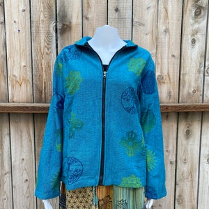Maglione hippie nepalese con cappuccio, patchwork con ricami floreali, giacca boho classica, Y2K, cotone, tasche e cerniera