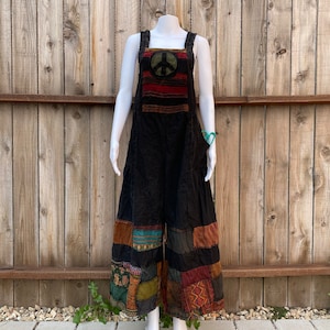 Casual Peace Sign Overalls, Wide Leg Jumpsuit, Summer Festival Outdoor ...