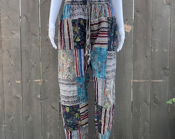 Mushroom Patchwork Pants with Multi-Textured Patches, Unisex Thick Trousers, Hippie Boho Alternative Skater, Free Spirited Festival Fashion