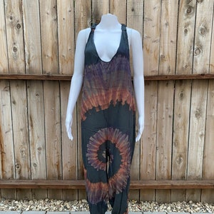 Women’s Classic Summer Jumpsuit, Minimal And Simple Tie Dye Design, V Neck with Adjustable Back Strap, Racerback, Festival, Boho,