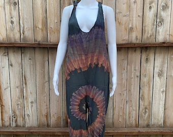 Women’s Classic Summer Jumpsuit, Minimal And Simple Tie Dye Design, V Neck with Adjustable Back Strap, Racerback, Festival, Boho,