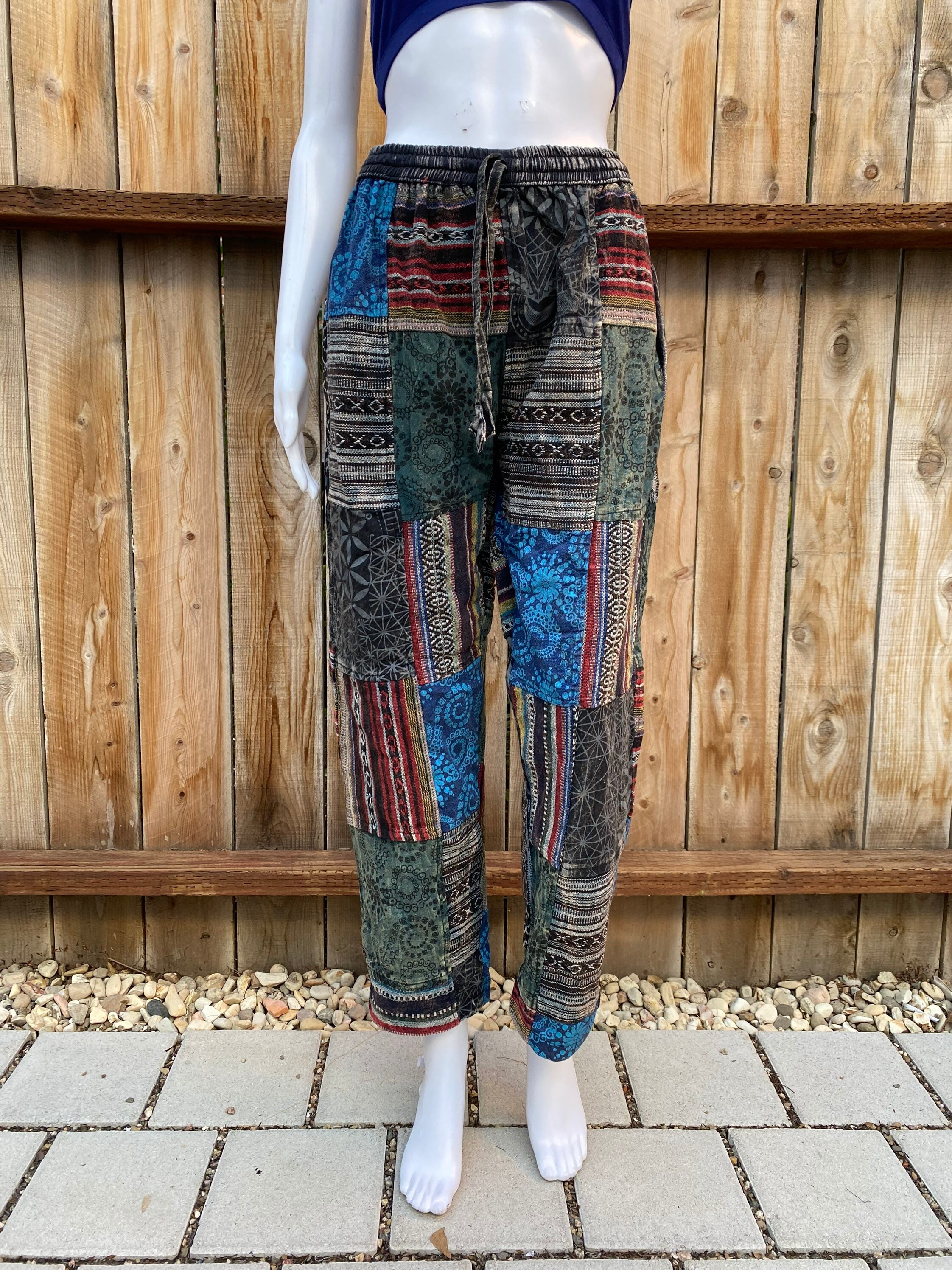 Earthy Boho Lounge Patchwork Cotton Pants For The Tall