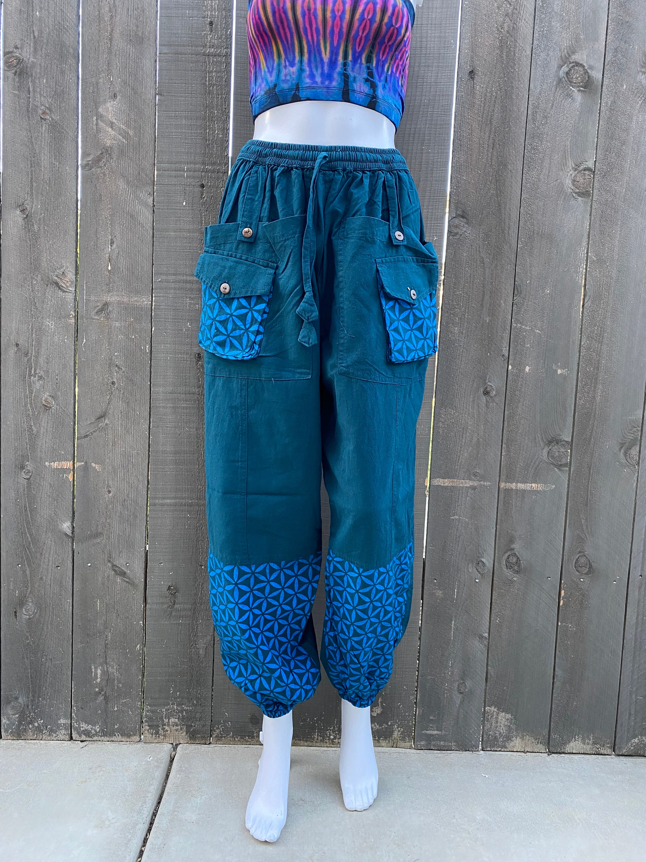 Open Pocket Unisex Cotton Pants With Pattern Block Patches