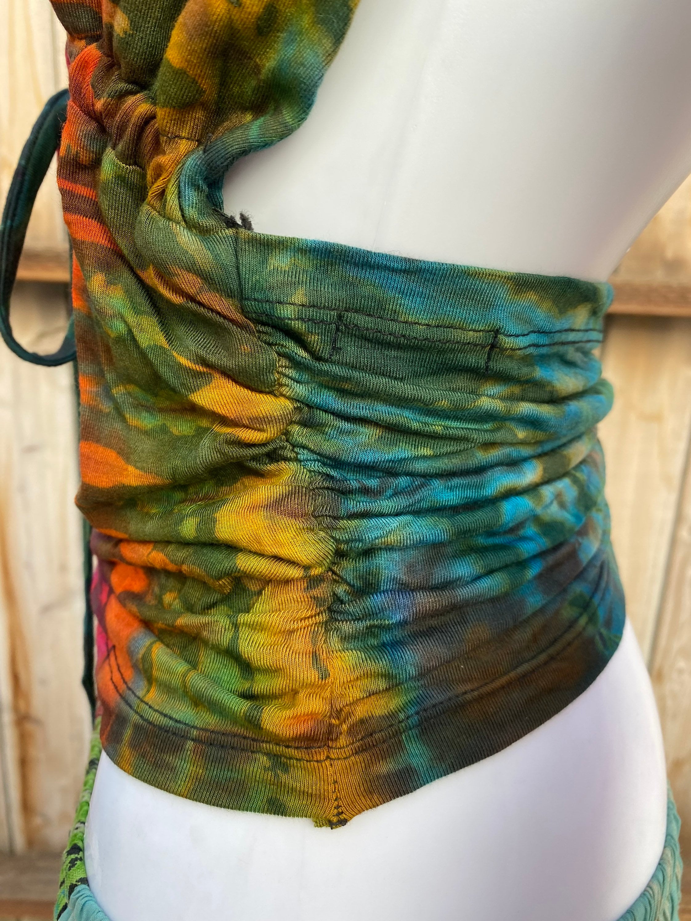 Tie Dye Halter Neck Women's Top With Ruching Detail